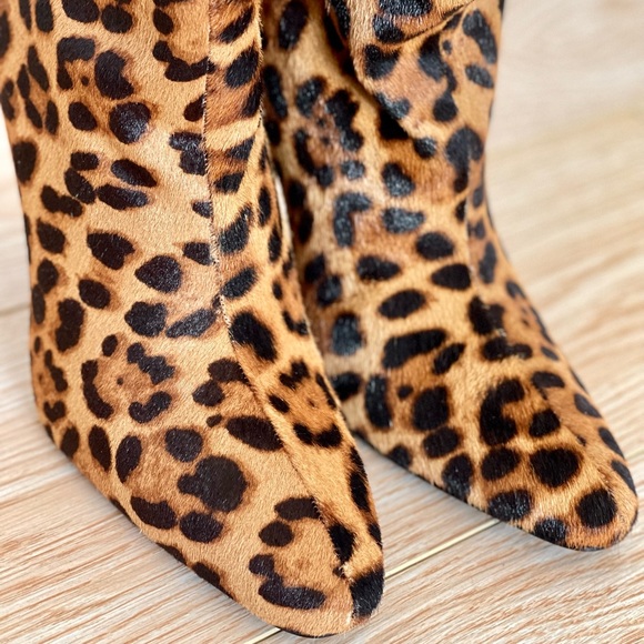 ZARA LEOPARD PRINT HEELED LEATHER ANKLE BOOTS - Picture 11 of 14